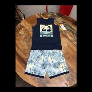 NWT Timberland Navy Tank Top and Palm Tree Shorts Set